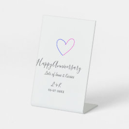 Happy anniversary pink blue heart name date simple sockelschild