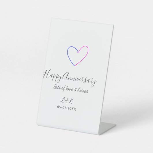 Happy anniversary pink blue heart name date simple sockelschild (Vorderseite)