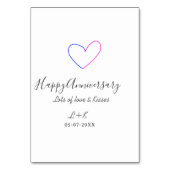 Happy anniversary pink blue heart name date simple tischnummer (Rückseite)