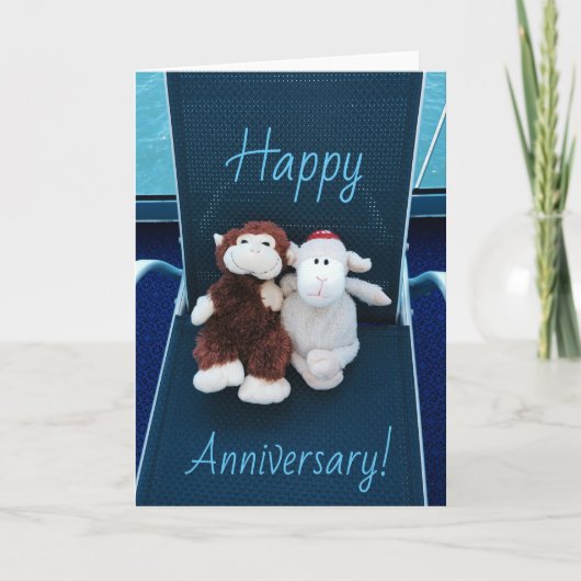 Happy Anniversary Postcard mit Affen & Lamm Karte (Vorderseite)