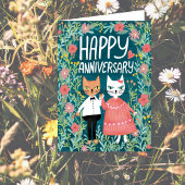 Happy Anniversary Purr-fect Pair Cats Floral Karte