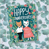 Happy Anniversary Purr-fect Pair Cats Floral