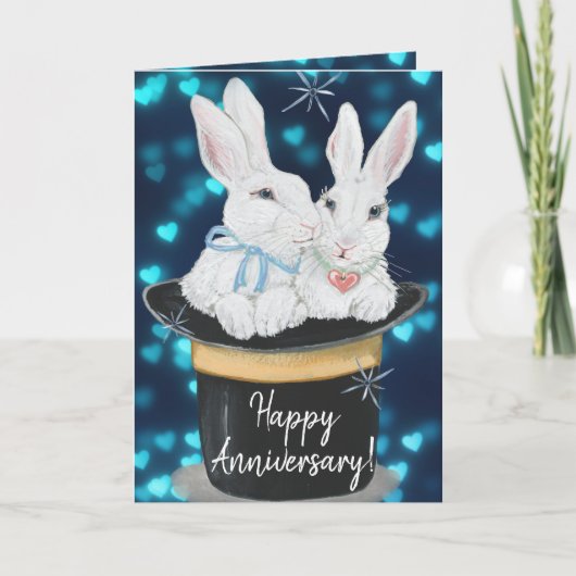 Happy Anniversary Rabbits Magic Top Hat Custom Karte (Vorderseite)
