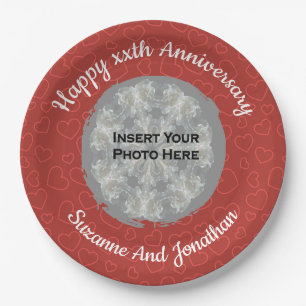 Happy Anniversary Red Hearts Personalisiertes Foto Pappteller