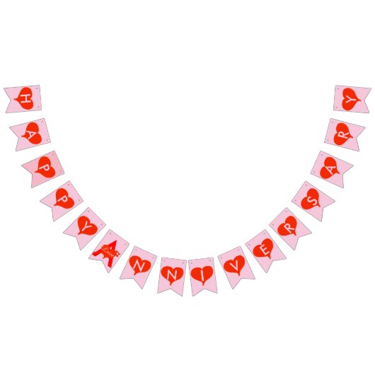 Happy Anniversary Red Hearts Pink Bunting Banner (Alle)