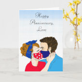 Happy Anniversary Retro Couple Kissing Facemasks Karte (Gelbe Blume)