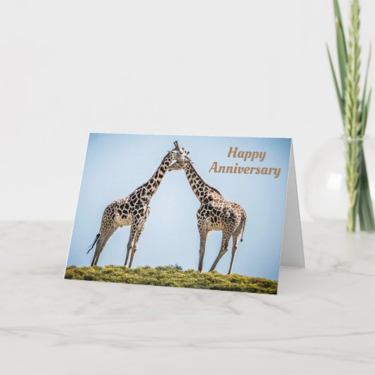 Happy Anniversary Romantic Giraffes Kissing Karte (Vorderseite)