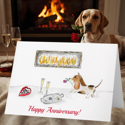Happy Anniversary Romantic Hound Dog Karte