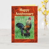 Happy Anniversary Rooster und Hen Red Feathers Karte (Gelbe Blume)