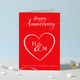 Happy Anniversary Rot und Weiß Script Karte