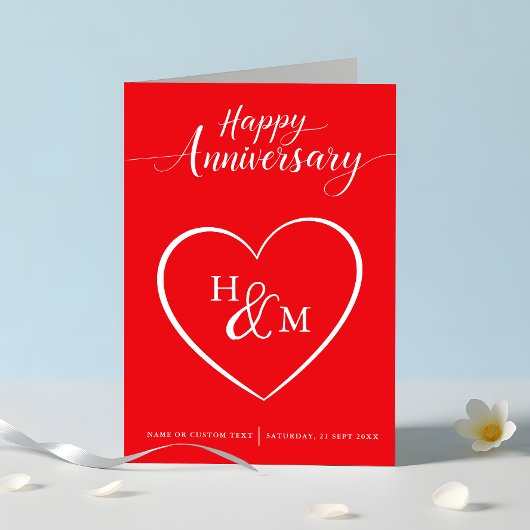 Happy Anniversary Rot und Weiß Script Karte
