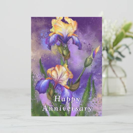 Happy Anniversary - Schöne Iris-Blume (Stehend Vorderseite)
