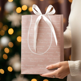 Happy Anniversary Script with Name Dusty Rose Mittlere Geschenktüte