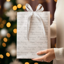 Happy Anniversary Script with Name White Silver Mittlere Geschenktüte