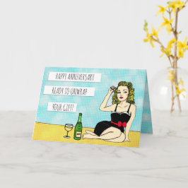 Happy Anniversary, Sexy Kokett Retro Lady in Bow Karte