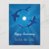 Happy Anniversary Sharks Couple Silver Moon Card Postkarte (Vorderseite)