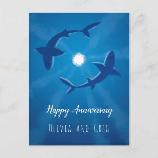 Happy Anniversary Sharks Couple Silver Moon Card Postkarte (Vorderseite)