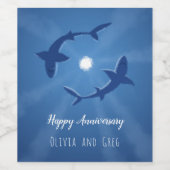 Happy Anniversary Sharks Couple Silver Moon Weinetikett (Einzelnes Label)
