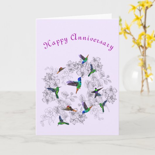 Happy Anniversary - Spring Joy - Hummingbirds Karte (Gelbe Blume)