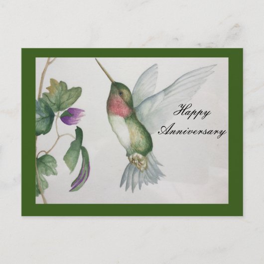 Happy Anniversary Stylish Sweet Hummingbird Postkarte (Vorderseite)