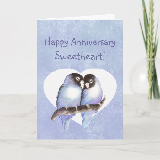 Happy Anniversary Sweetheart Blue Lovebirds Karte (Vorderseite)