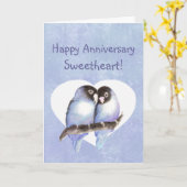 Happy Anniversary Sweetheart Blue Lovebirds Karte (Gelbe Blume)