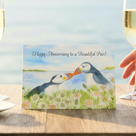 Happy Anniversary to a Sweet Couple Puffins  Karte