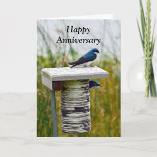 Happy Anniversary Tree Swallow Couple Karte