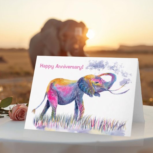 Happy Anniversary Watercolor Elephant Karte