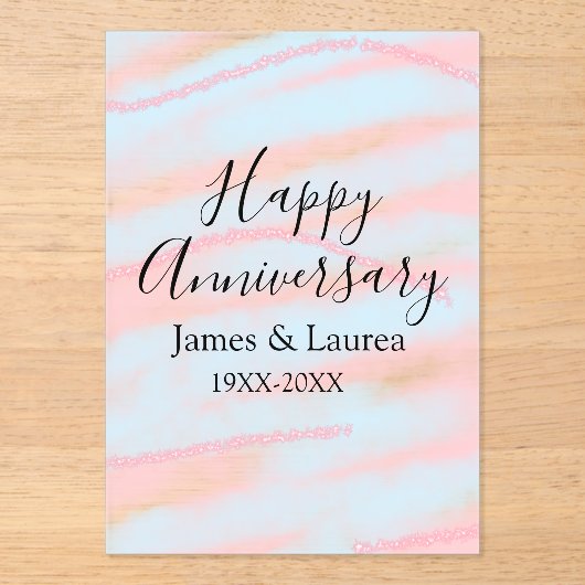Happy anniversary wedding name date year pastel  acryleinladungen (Vorderseite)