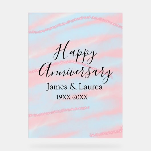 Happy anniversary wedding name date year pastel  acrylschild (Vorderseite)
