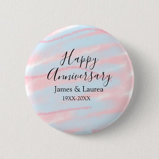 Happy anniversary wedding name date year pastel  button (Vorderseite)