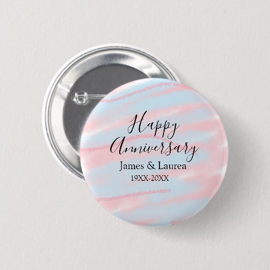Happy anniversary wedding name date year pastel  button (Vorne & Hinten)
