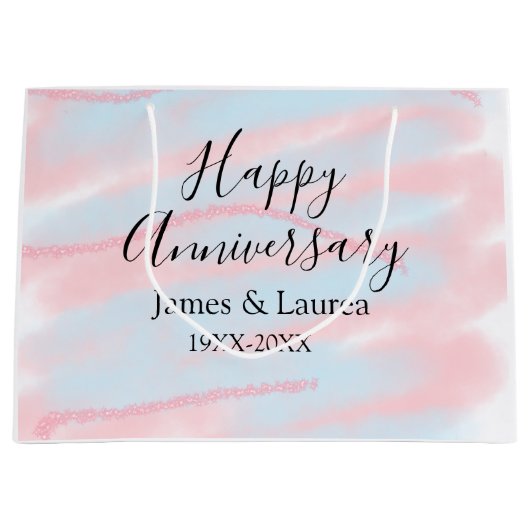 Happy anniversary wedding name date year pastel  große geschenktüte (Vorderseite)