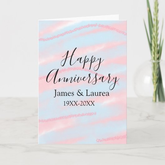 Happy anniversary wedding name date year pastel  karte (Vorderseite)