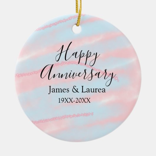 Happy anniversary wedding name date year pastel  keramik ornament (Vorne)