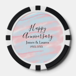 Happy anniversary wedding name date year pastel  pokerchips
