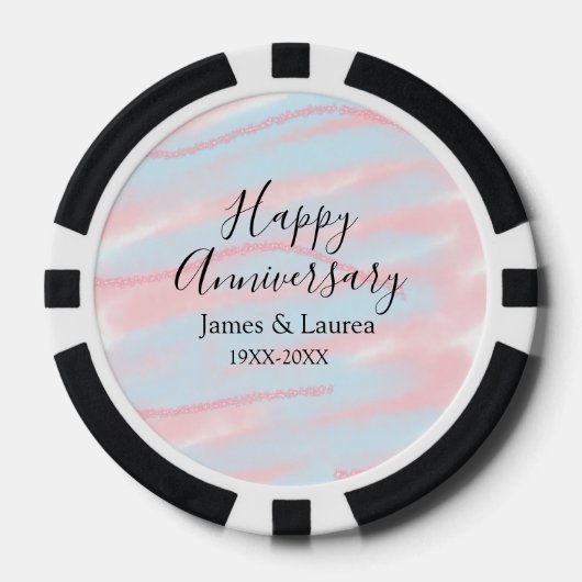 Happy anniversary wedding name date year pastel  pokerchips (Vorderseite)