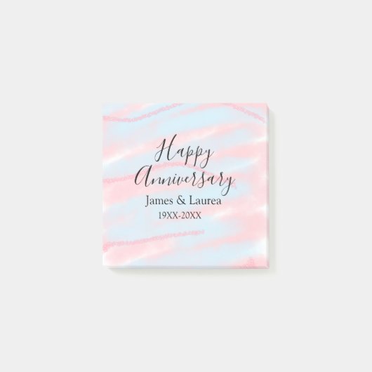 Happy anniversary wedding name date year pastel post-it klebezettel (Vorderseite)
