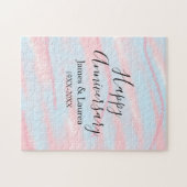 Happy anniversary wedding name date year pastel  puzzle (Horizontal)