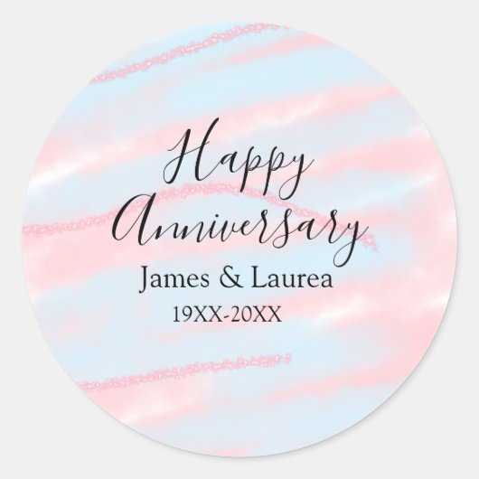 Happy anniversary wedding name date year pastel  runder aufkleber (Vorderseite)