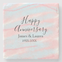 Happy anniversary wedding name date year pastel  steinuntersetzer