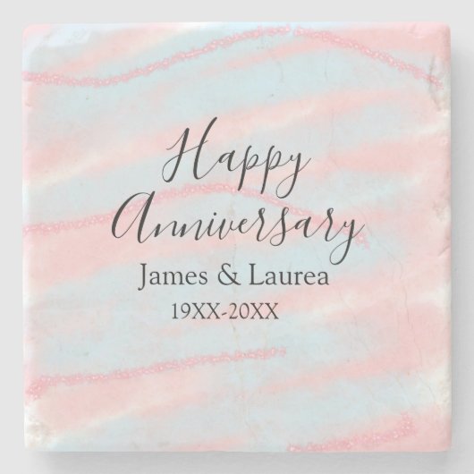 Happy anniversary wedding name date year pastel  steinuntersetzer (Vorderseite)