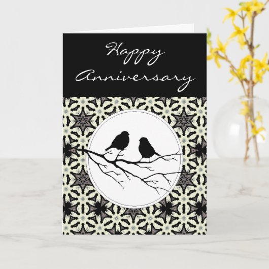 Happy Anniversary Zwei Vögel einer Feder Karte (Gelbe Blume)