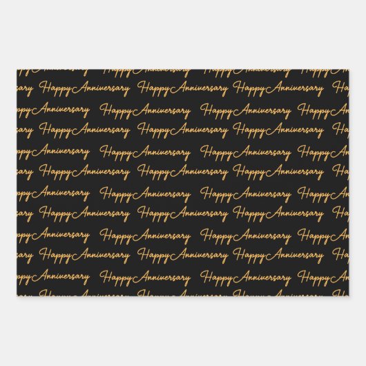 Happy AnniversaryGold Black Text Pattern Geschenkpapier Set (Vorderseite 3)