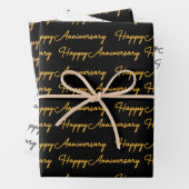 Happy AnniversaryGold Black Text Pattern Geschenkpapier Set (Beispiel)