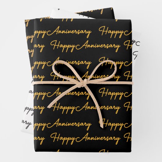 Happy AnniversaryGold Black Text Pattern Geschenkpapier Set (Beispiel)