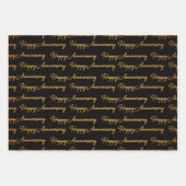 Happy AnniversaryGold Black Text Pattern Geschenkpapier Set (Vorderseite)