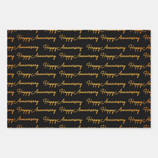 Happy AnniversaryGold Black Text Pattern Geschenkpapier Set (Vorderseite)