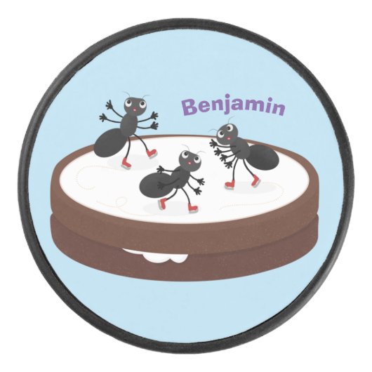 Happy ants Eis Skaten auf Keks Cartoon Eishockey Puck (Vorderseite)